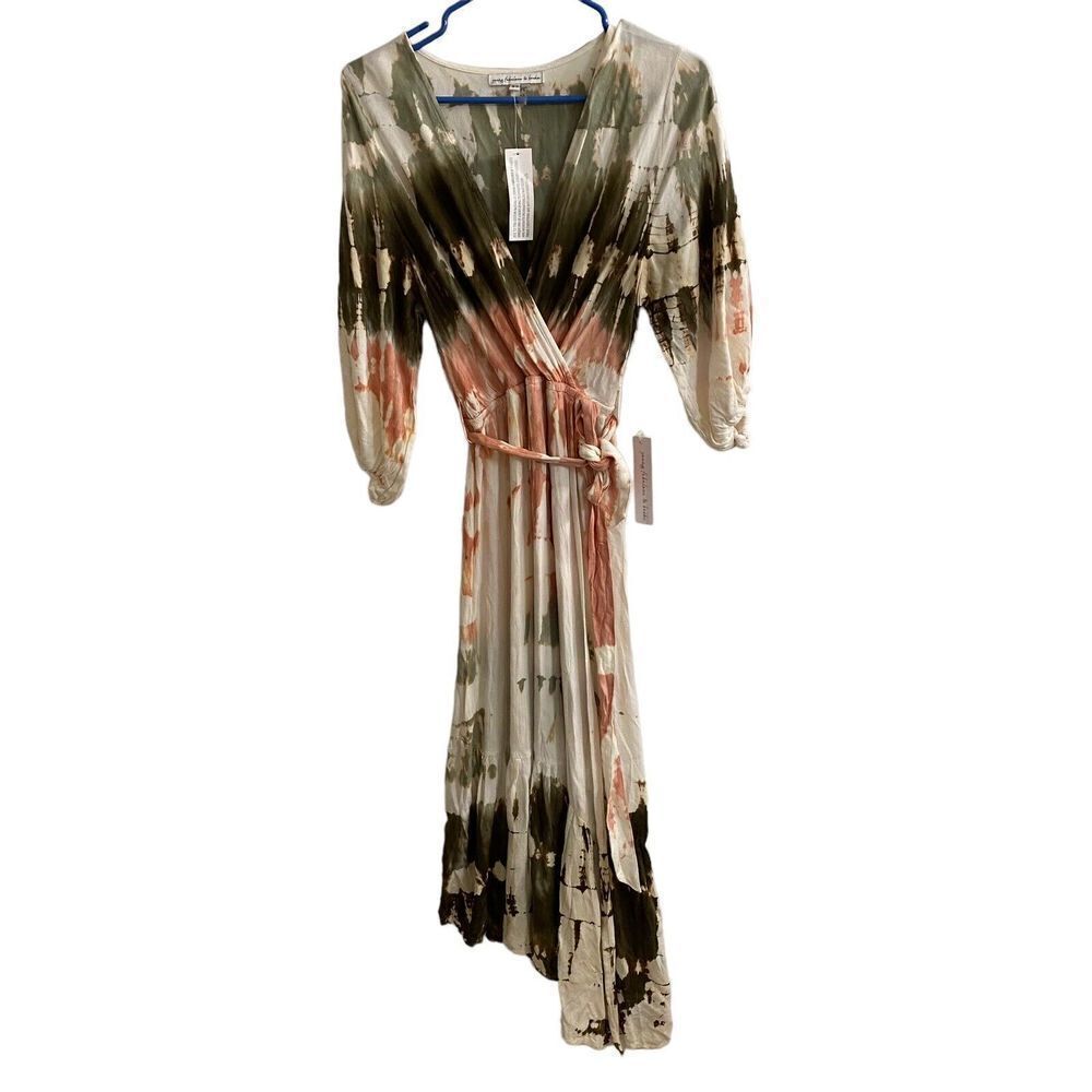 NWT YOUNG FABULOUS & BROKE Jillian V-neck Tie Dye Asymmetrical Faux Wrap Dress